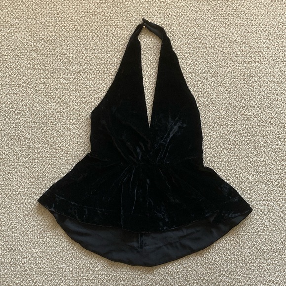 Express Crushed Velvet Halter Backless Tank Top Going Out Blouse Size 4 Black - Picture 3 of 12